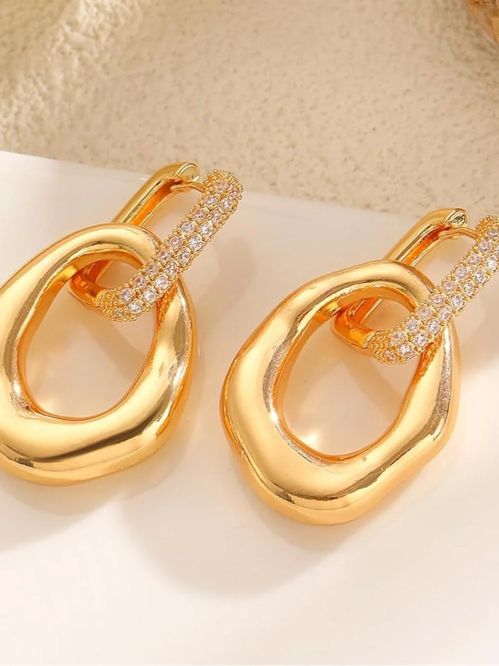 Zara Gold-Tone Irregular Hoop Drop Earrings with Pave Hinge